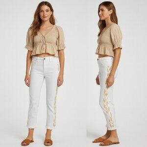 AG Adriano Goldschmied Stilt Crop White Embroidered Jeans 26 Boho Ankle NWOT